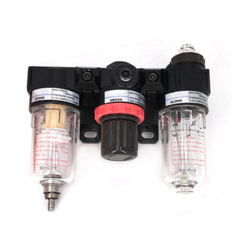 FRL Combination Air Preparation Unit With Filter Regulator Lubricator For Pneumatic Systems 1/8 Inch And 1/4 Inch Connections Color AC1500N1 Easy Install Inline Air Prep Durable Industrial Grade