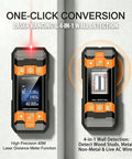 Dead On 4 In 1 Stud Finder Wall Scanner With Laser Range Finder showing laser distance and wall detection features.