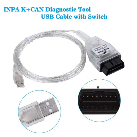 INPA K DCAN USB OBD2 Interface Switch For BMW Car Diagnostics And Coding Tools with transparent USB cable and switch