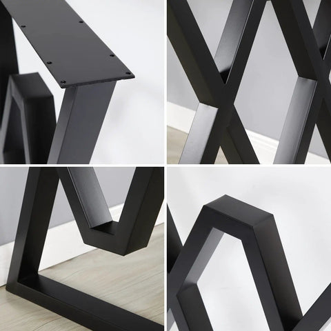 Close-up of Beefy Industrial Modern Metal Table Legs 28 Inch High 24 Inch Wide DIY Dining Coffee Desk Workbench Base Black