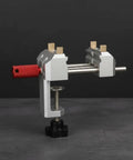 Premium Blue Aluminum Bench Vise With Sliding Screw And Brass Jaws For CNC Machining, Home Workshop Clamping, And Precise Mini Table Tool Work image showing the vise from side view.