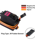 2 Pack MG996R Metal Gear Servo Motors, 180 Degree Swing with JR Futaba plug, shown with wiring poles key
