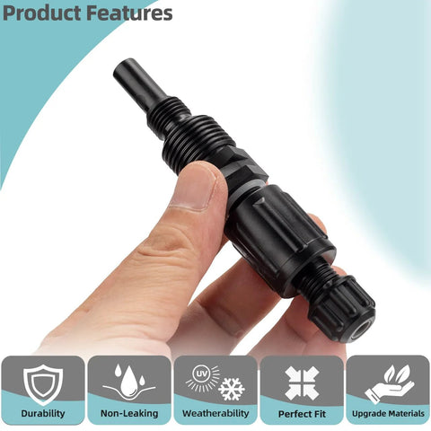 1/4-inch UCDBINJ injection check valve, black plastic, close-up view for peristaltic pump fittings