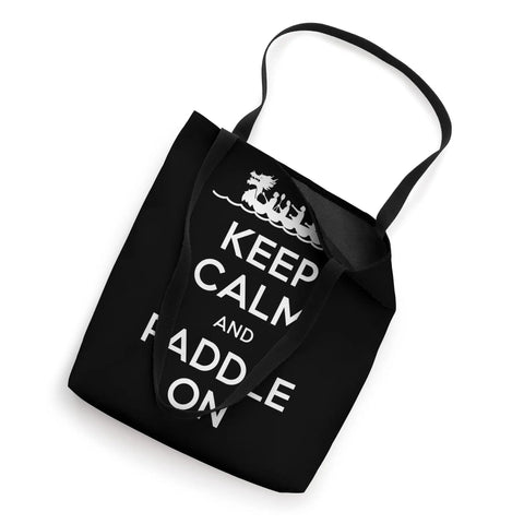 Black tote bag with 'Keep Calm and Paddle On' text, Racing Inspired Tote Bag For Fans And Racers With Festive Dragon Boat Festival Design