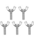 Top Tier 5 Piece 1/4 20 X 3/4 Wing Butterfly Screws crafted from heavy duty 304 stainless steel, displayed in a group.