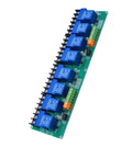 Eight Channel Transmit Component Board For 5V DC Load Control And Smart Home Networking, Plug And Play Setup, No Brainer Easy Install, Built To Last, High Performance Automation Hub Pro, green PCB with 8 blue relays
