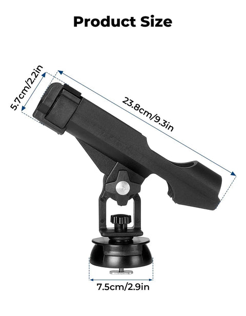 Beefy Kayak Rod Holder With 360 Degree Adjustable Lock, T Shaped Screw Or Track Mount On Rail, Works For Kayaks Canoes And Fishing Boats, Heavy Duty ABS Fishing Pole Holder For Anglers, 23.8cm size