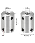 Two One Quarter Inch To One Quarter Inch Bore Rigid Coupling With Set Screw Aluminum Alloy Shaft Coupler for 3D Printers and CNC Machines