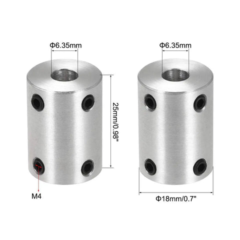 Two One Quarter Inch To One Quarter Inch Bore Rigid Coupling With Set Screw Aluminum Alloy Shaft Coupler for 3D Printers and CNC Machines