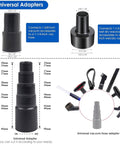 Image of 15 Piece Universal Vacuum Attachments And Brushes Kit For Shop Vac Accessories DIY Friendly And Ready For Any Mess with 3 universal adapters, hose adapter sizes, and various vacuum attachments displayed.