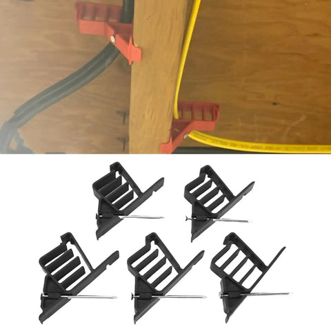 Super Clean Cable Stackers With 25 Count Pack Of Sturdy Plastic Wire Clips And Stainless Steel Nails for organizing cables on wood.