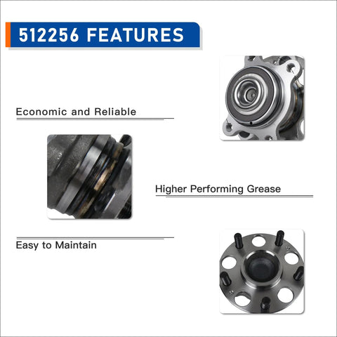 Close-up of 512256 Rear Wheel Bearing Hub Assembly features for Acura CSX and Honda Civic with sealed ball bearing.