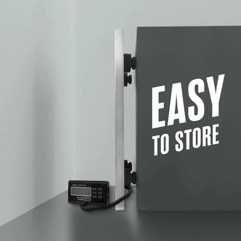 Side view of folded Beefy Heavy Duty Shipping Scale With Large 22 By 18 Inch Platform And 400 Lb Capacity Digital Parcel Scale, stainless steel top
