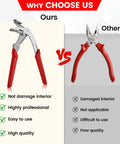 Professional Grade Dead Simple Car Clip Pliers And Panel Removal Tool for Rides, showing comparison with inferior tool, highlights quality and ease of use.