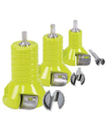 Built Tough 3 Piece Die Cast Aluminum Tenon Cutter Set with 1.5 and 2 inch sizes, lime green metal tools for woodworking.