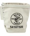 Heavy Duty Bolt Bag With Bull Pin Loops And Drain Holes, No 4 Canvas Tool Carrier, beige color with logo, front view