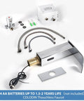 Touchless Bathroom Sink Faucet With Sensor Modern Brass Matte Black Hands Free Lavatory Faucet Single Hole Design Includes Hole Cover Plate Ideal For Home Or Commercial Use, showing components and installation accessories.