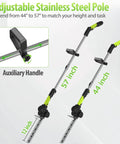 3 In 1 Cordless Hedge Trimmer With 13 Ft Reach And Adjustable Pole Lightweight Dual Battery Set Grass Shears showing pole extension