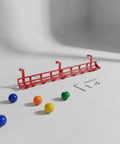 Solid Gold Billiard Ball Rack And Pool Organizer Tray Wall Mount Storage Holder with six colorful balls and mounting tools.
