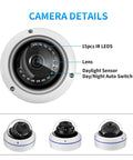 Camera details showcasing daylight sensor, lens, and 15pcs IR LEDs. Part of Professional Grade Top Shelf 32 Channel 4K Nvr Recorder.