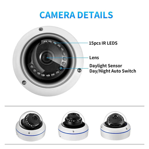 Camera details showcasing daylight sensor, lens, and 15pcs IR LEDs. Part of Professional Grade Top Shelf 32 Channel 4K Nvr Recorder.