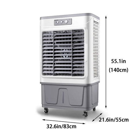 Kick Serious Sweat With This Hella Badass Evaporative Swamp Cooler featuring garden hose auto fill, 55.1in tall, 32.6in wide.