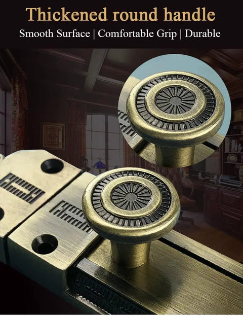 Thickened round handle of Heavy Duty Brass Sliding Bolt Door Latch With Super Smooth Auto Return Antique Bronze Finish.