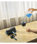 Person pouring blue paint into Premium 5 Piece Wall Paint Roller Brush Set Heavy Duty Rollers With Built In Edge Trimmers.