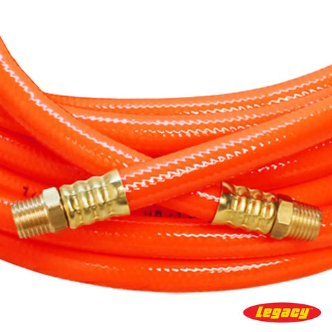 Orange 3/8 Inch Air Hose, 50 Ft With 1/4 Inch MNPT Fittings, PVC Reinforced By Polyester Yarn, Bend Restrictor Helps Prevent Wear
