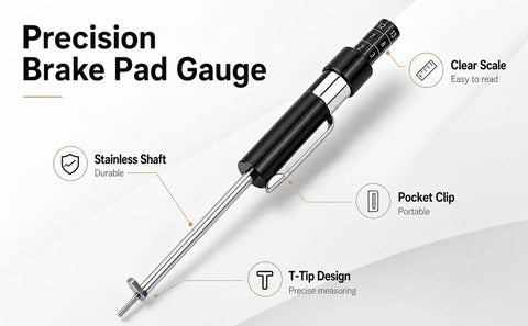 Heavy Duty Brake Pad Thickness Gauge With Slim Probe For Quick No Wheel Removal Checks Precise Millimeter Scale For Internal And External Pads Slick No Sweat Brake Diagnostics Tool