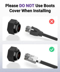 Incorrect and correct ways to use IP68 Waterproof RJ45 Coupler For Outdoor Cams And IP Gear Shielded Ethernet Connector For Cat6 Cat5e Cat5 PoE Ready Ultra Tough PA66 Weatherproof Housing Compact 3.64 Inch Outdoor 2 Pack with and without boot cover.
