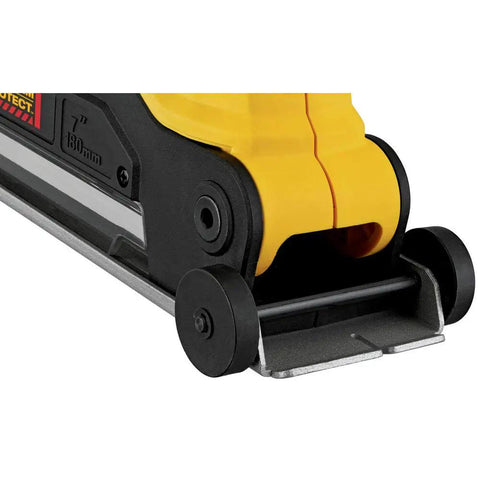 Close-up of a 7 Inch Cutting Dust Shroud for Angle Grinders with Adjustable Shoe and Plunging Dust Collection Clear Windows for Easy Blade Visibility