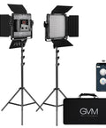 Two Pack Bi-Color LED Video Lights With App Control, 2300K To 6800K Color Temperature, Digital Display, barndoors, stands