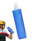 Cyclist drinking from Ultra Lightweight Foldable Water Bottle For Hiking And Outdoor Adventures, Reusable Pouch With Food Grade TPU