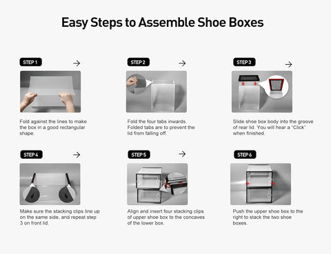 Instruction steps for assembling X Large Clear Stackable Shoe Storage Boxes 12 Pack Modular Shoe Organizer And Sneaker Containers