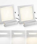 HITOO 8 Inch Square Recessed Ceiling Light, 3CCT, Dimmable, White, 2 Pack with driver and different ceiling installation views.