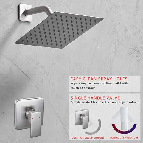 Brushed Nickel Shower Faucet Set With Rainfall System, All Metal Solid Brass Valve Body, Stainless Steel Shower Head