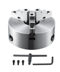 Three Jaw Self Centering Lathe Chuck 8 Inch with 0.16 to 8 Inch Clamping Range, includes T slot fixing screws and hex wrench