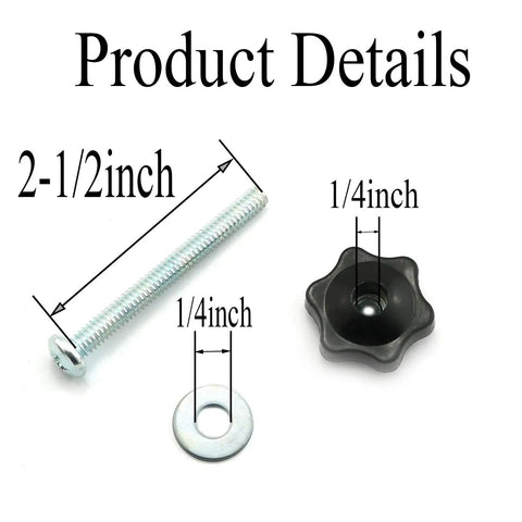 Eight Piece T Track Knobs Kit with hex head nuts, full thread bolts, and washers; 1/4 inch by 2-1/2 inch dimensions visible
