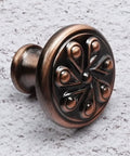 Antique Copper Round Cabinet Knob for Drawers and Wardrobes, zinc alloy, decorative pull handle, 1-3/16 inch diameter, classic design.