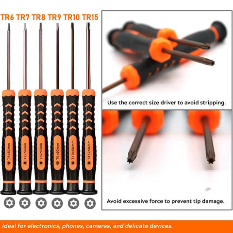 Magnetic Torx Screwdriver Set T2 Through T15, 10 Piece Precision Star Bit Tools With Hollow Tips on display