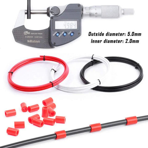 Dope 2500mm Bicycle Hydraulic Disc Brake Hose Kit For Shimano BH59 System Includes Lever Covers Compression Nuts Protective Sleeves Olives And Inserts Black Ready To Install shown with measuring tool and red components