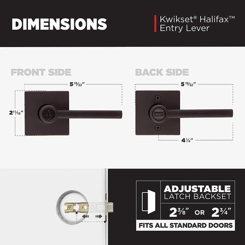 Halifax Entry Door Handle With Lock And Key For Front Entrance And Bedrooms dimensions front and back view