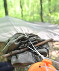Snakeskin Tarp Sleeve 12ft Camping Rain Fly Storage Kit in OD Green, quick deploy on hammock line in forest, 6ft pack of two