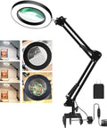 LED Magnifying Glass Desk Lamp With Clamp For Reading And Craft Workbench 3 Color Modes 10 Levels Of Dimmable Brightness