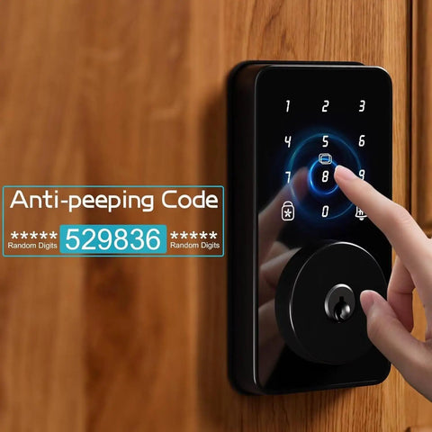 Keyless Entry Door Lock With Keypad Digital Code Deadbolt Auto Lock No WiFi Or App Needed Easy Installation on a wooden door