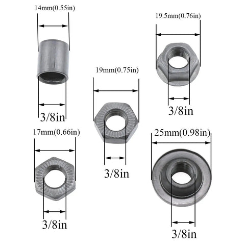 Bike Axle Nut And Rear Hub Axle Kit For 240 Millimeter 9.45 Inch Bicycles Three Eighths Inch Axle 26TPI components diagram