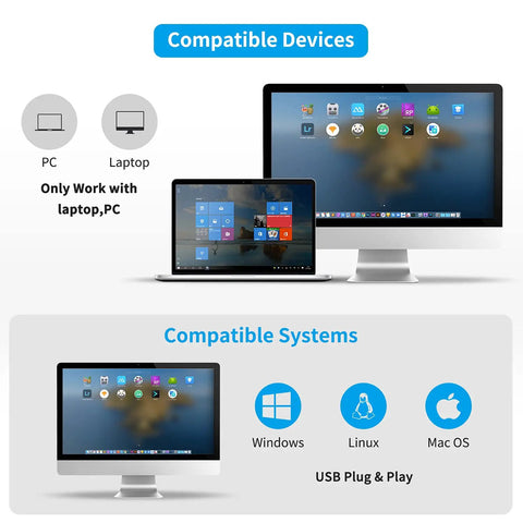 Compatibility chart showing PC, laptop support and Windows, Linux, Mac OS systems for Handheld USB 1D Barcode Scanner With Stand.