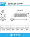 Technical diagram of Hex Socket Head Cap Screws Set M6 Bolts 25 Pcs, 12.9 Grade Alloy Steel With Black Oxide Finish, Fully Threaded.