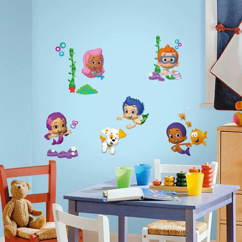 Bubble Guppies Wall Decals Peel And Stick Set Of 44 Vinyl Multicolor Removable Repositionable Decals For Smooth Surfaces in kids room